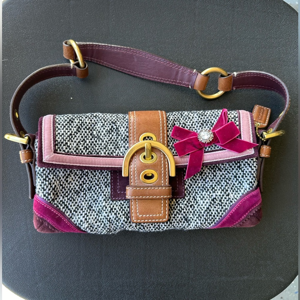 Coach tweed Burgundy suede shoulder bag